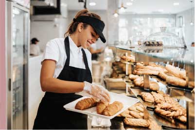 Safe Food Handling using gloves.